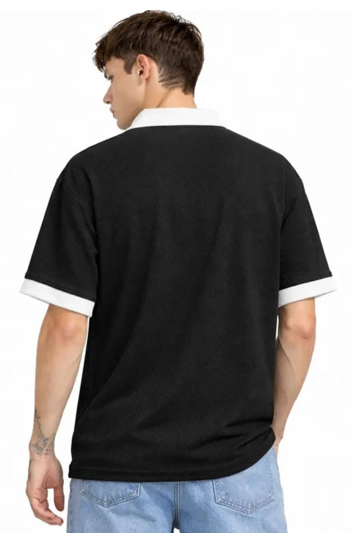 Scatchite Men Black Oversized Zip Neck T- Shirt