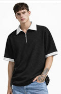 Scatchite Men Black Oversized Zip Neck T- Shirt