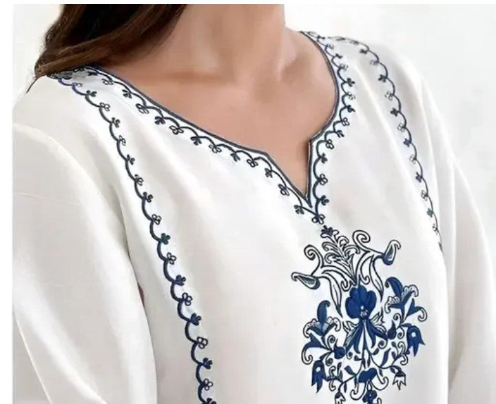 Long Sleeve Big size Embroidery type Printed white Kurti